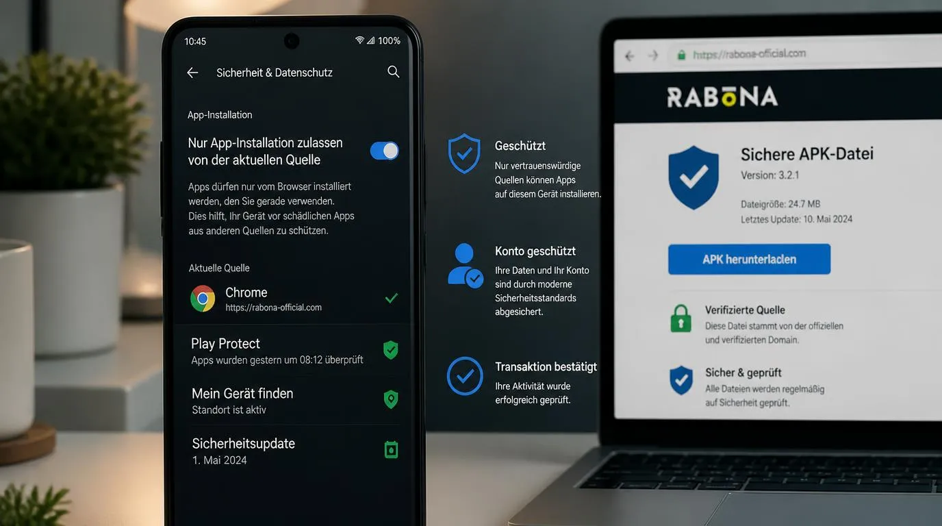 Android-Smartphone mit geprüfter APK-Datei und aktivierter Installationsberechtigung im Browser
