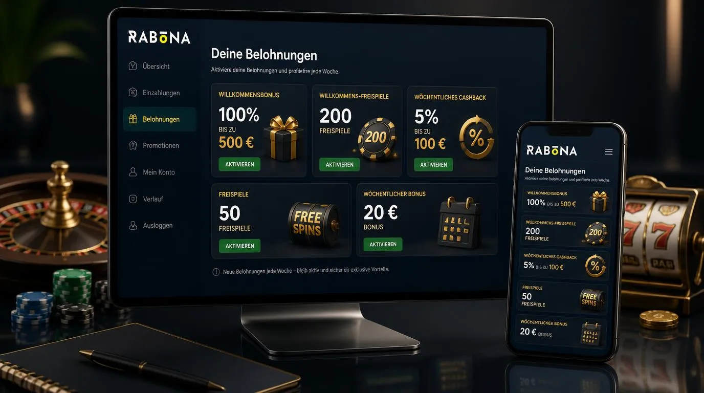 Casino-Bonusbereich mit Willkommensangebot, Cashback und Freispielen für deutsche Spieler